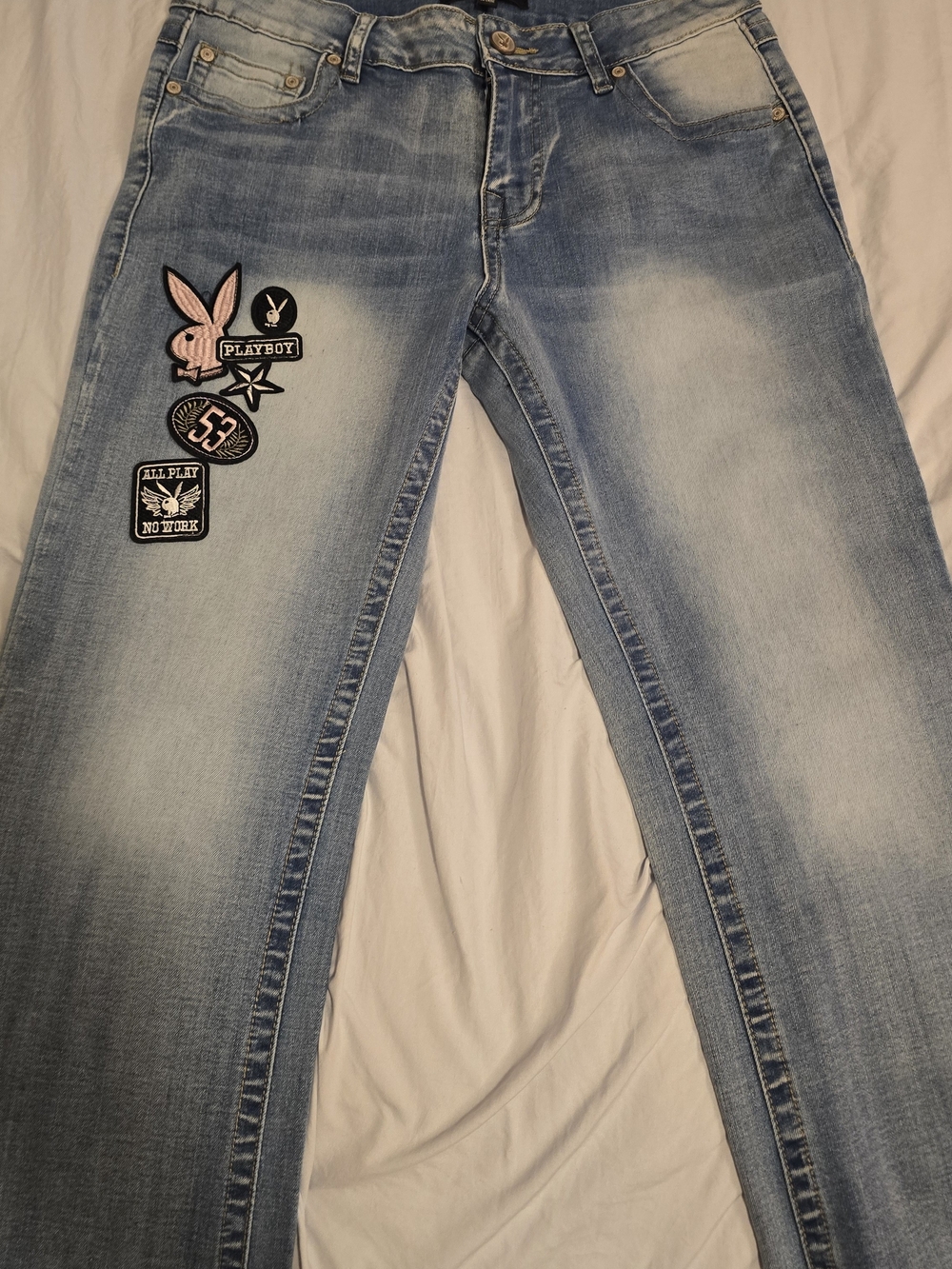 Light Blue Women's Jeans with Patch Detail - Playboy